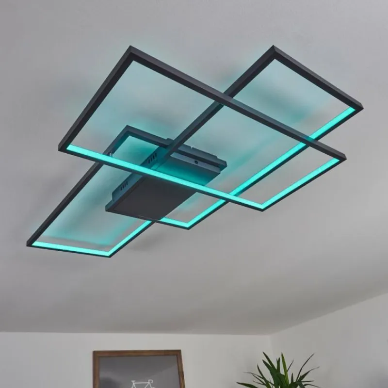 hofstein Plafonnier Momahaki LED Anthracite, 1 lumière, Télécommandes