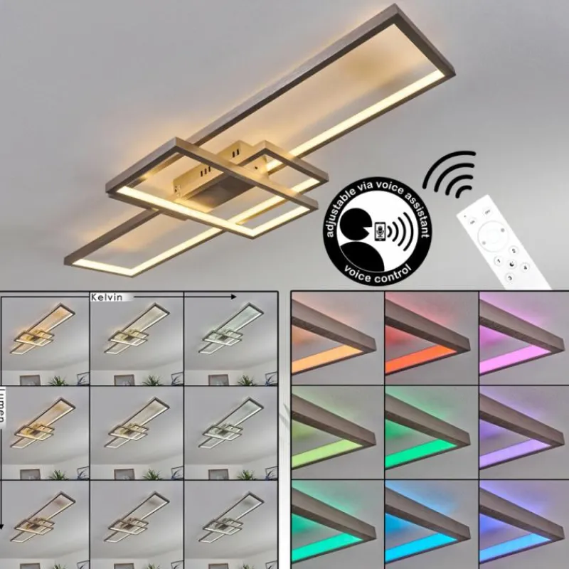 hofstein Plafonnier Momahaki LED Nickel mat, 1 lumière, Télécommandes