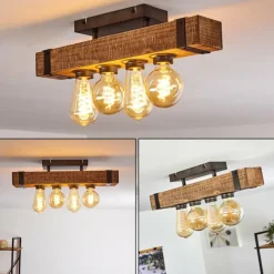 Luminaires Rustiques-hofstein Plafonnier Montgomery Bois foncé, Noir, 4 lumières