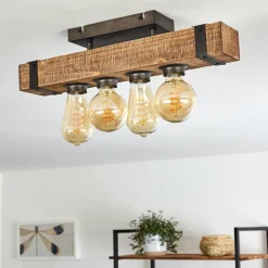 Luminaires Rustiques-hofstein Plafonnier Montgomery Bois foncé, Noir, 4 lumières