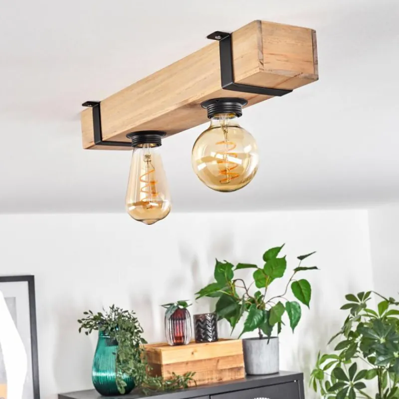 Lampes Industrielles-hofstein Plafonnier Montgomery Écru, Noir, 2 lumières