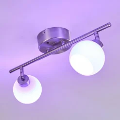 hofstein Plafonnier Motala LED Nickel mat, 2 lumières, Télécommandes, Changeur de couleurs