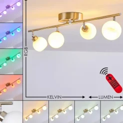 hofstein Plafonnier Motala LED Nickel mat, 4 lumières, Télécommandes, Changeur de couleurs