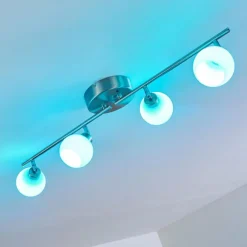 hofstein Plafonnier Motala LED Nickel mat, 4 lumières, Télécommandes, Changeur de couleurs