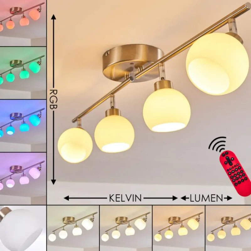 hofstein Plafonnier Motala LED Nickel mat, 4 lumières, Télécommandes, Changeur de couleurs