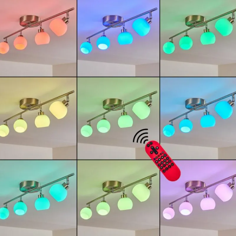 hofstein Plafonnier Motala LED Nickel mat, 4 lumières, Télécommandes, Changeur de couleurs