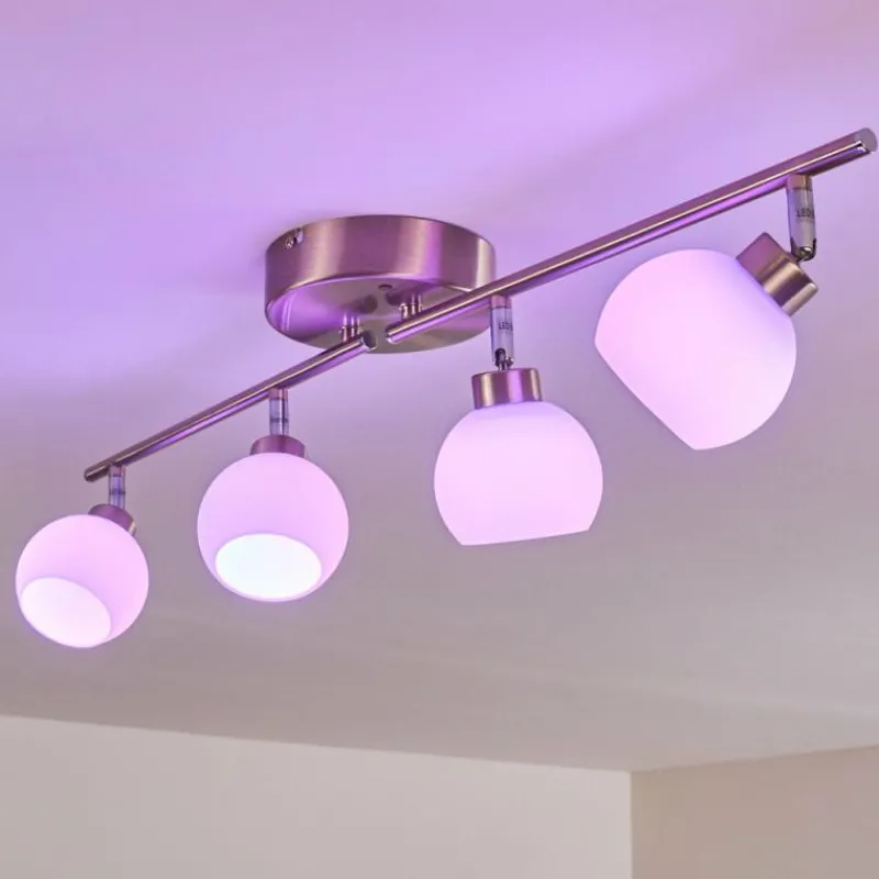 hofstein Plafonnier Motala LED Nickel mat, 4 lumières, Télécommandes, Changeur de couleurs