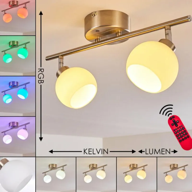 hofstein Plafonnier Motala LED Nickel mat, 2 lumières, Télécommandes, Changeur de couleurs