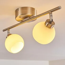 hofstein Plafonnier Motala LED Nickel mat, 2 lumières, Télécommandes, Changeur de couleurs