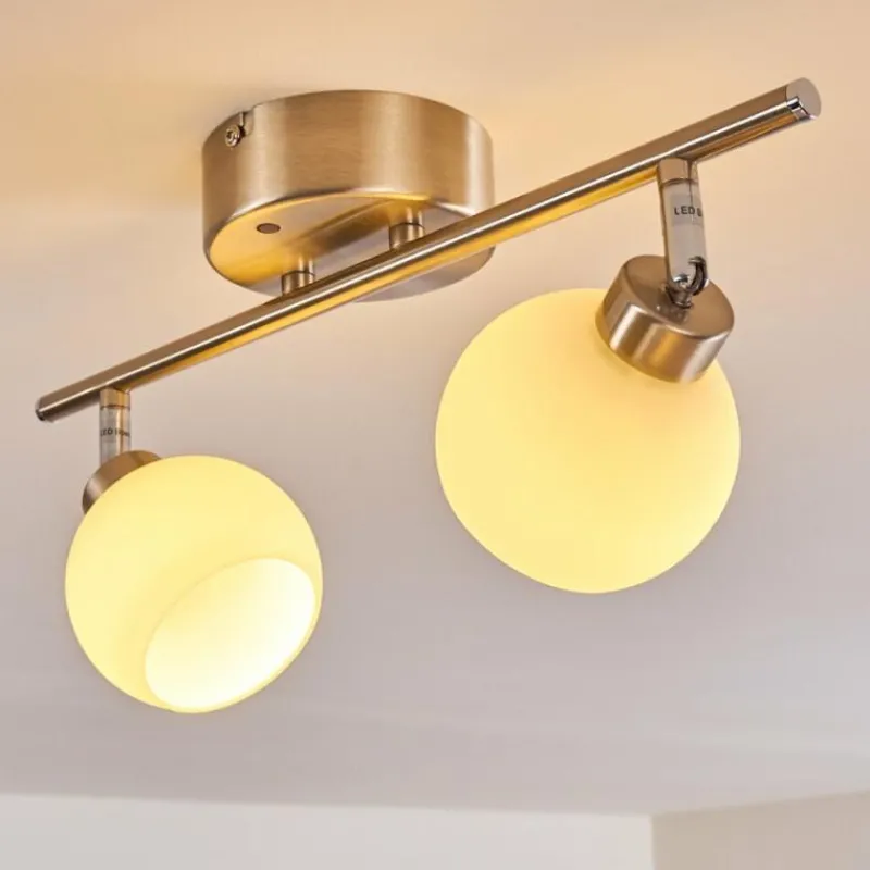 hofstein Plafonnier Motala LED Nickel mat, 2 lumières, Télécommandes, Changeur de couleurs