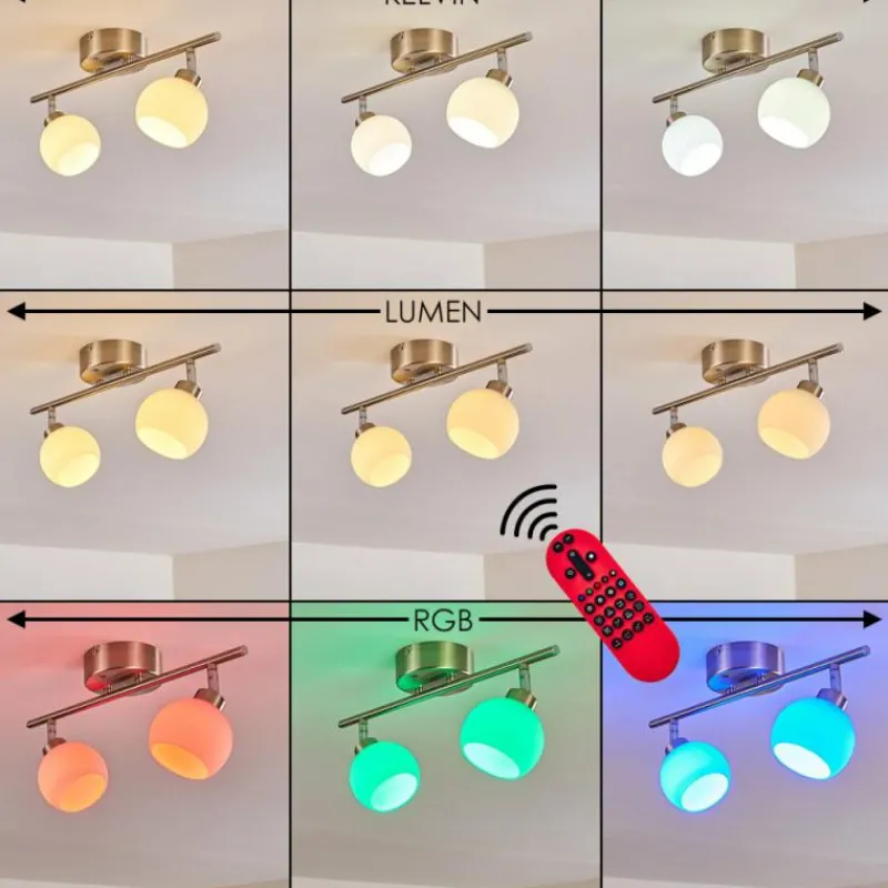 hofstein Plafonnier Motala LED Nickel mat, 2 lumières, Télécommandes, Changeur de couleurs