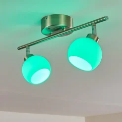 hofstein Plafonnier Motala LED Nickel mat, 2 lumières, Télécommandes, Changeur de couleurs