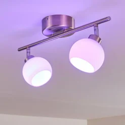 hofstein Plafonnier Motala LED Nickel mat, 2 lumières, Télécommandes, Changeur de couleurs