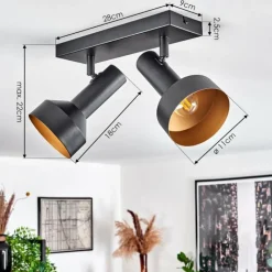 Lampes Dorées-hofstein Plafonnier Musko Noir, 2 lumières