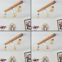 Lampes Vintages & Rétros-hofstein Plafonnier Musland Chrome, Bois foncé, Blanc, 3 lumières