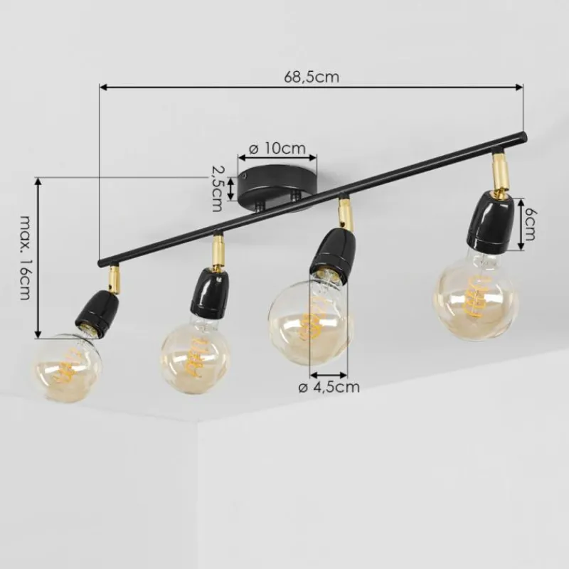 Lampes Dorées-hofstein Plafonnier Musland Or, Noir, 4 lumières