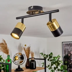 hofstein Plafonnier Neftenbach Laiton, Noir, 2 lumières* Spots Et Projecteurs