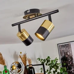 hofstein Plafonnier Neftenbach Laiton, Noir, 2 lumières* Spots Et Projecteurs