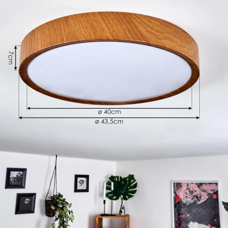 hofstein Plafonnier Nexo LED Couleur bois, Blanc, 1 lumière