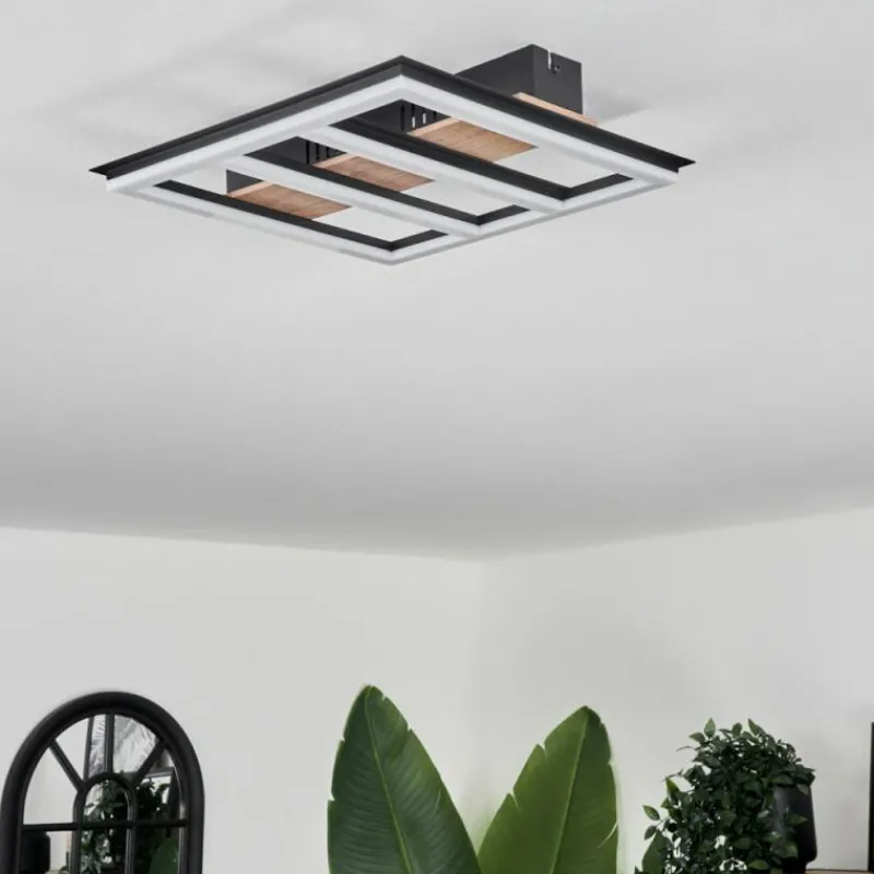 hofstein Plafonnier Nganbeto LED Couleur bois, Noir, 1 lumière