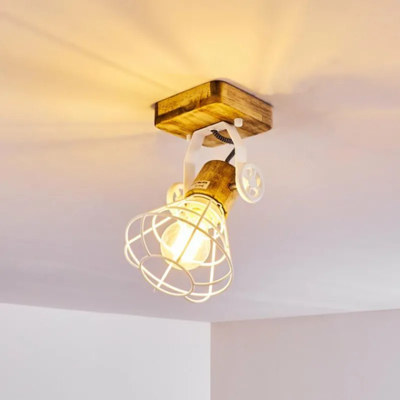 Lampes En Bois-hofstein Plafonnier Nifun Brun, Blanc, 1 lumière