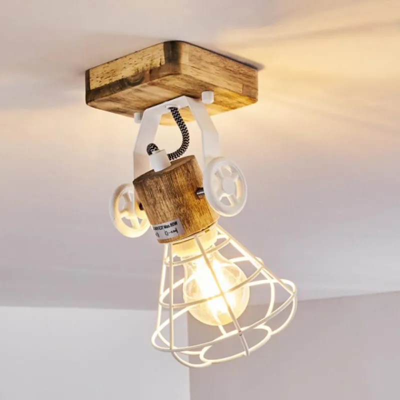 Lampes En Bois-hofstein Plafonnier Nifun Brun, Blanc, 1 lumière