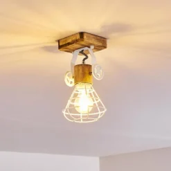 Lampes En Bois-hofstein Plafonnier Nifun Brun, Blanc, 1 lumière