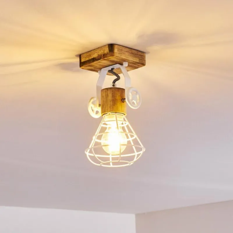 Lampes En Bois-hofstein Plafonnier Nifun Brun, Blanc, 1 lumière