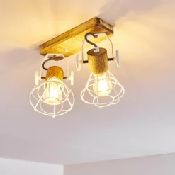 Lampes En Bois-hofstein Plafonnier Nifun Brun, Blanc, 2 lumières