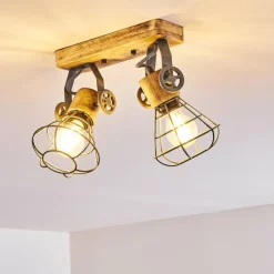 Lampes En Bois-hofstein Plafonnier Nifun Brun, Gris, 2 lumières