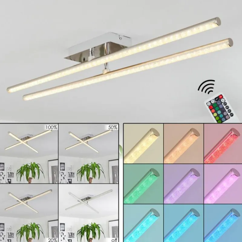 hofstein Plafonnier Noppa LED Chrome, Nickel mat, 2 lumières, Télécommandes, Changeur de couleurs