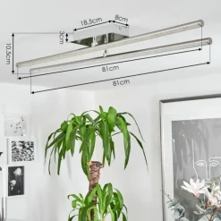 hofstein Plafonnier Noppa LED Chrome, Nickel mat, 2 lumières, Télécommandes, Changeur de couleurs