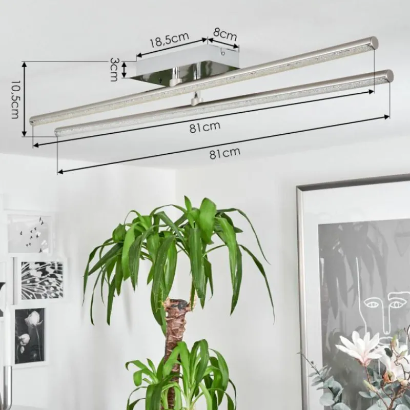 hofstein Plafonnier Noppa LED Chrome, Nickel mat, 2 lumières, Télécommandes, Changeur de couleurs