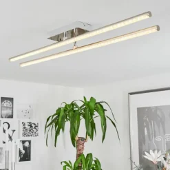 hofstein Plafonnier Noppa LED Chrome, Nickel mat, 2 lumières, Télécommandes, Changeur de couleurs