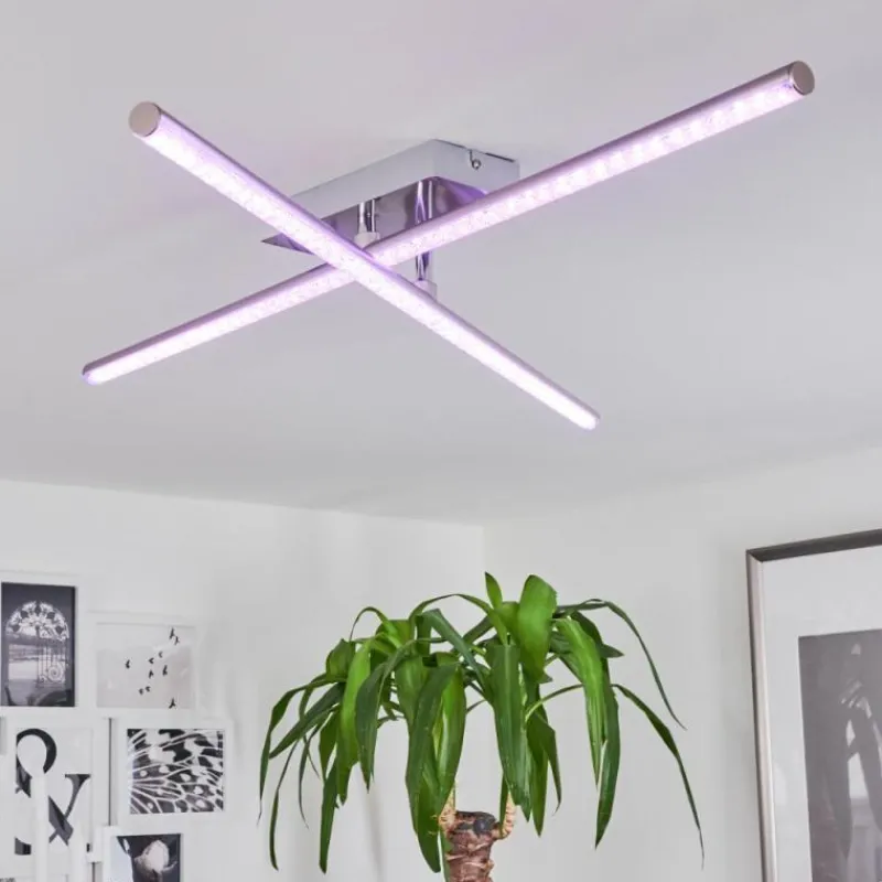 hofstein Plafonnier Noppa LED Chrome, Nickel mat, 2 lumières, Télécommandes, Changeur de couleurs