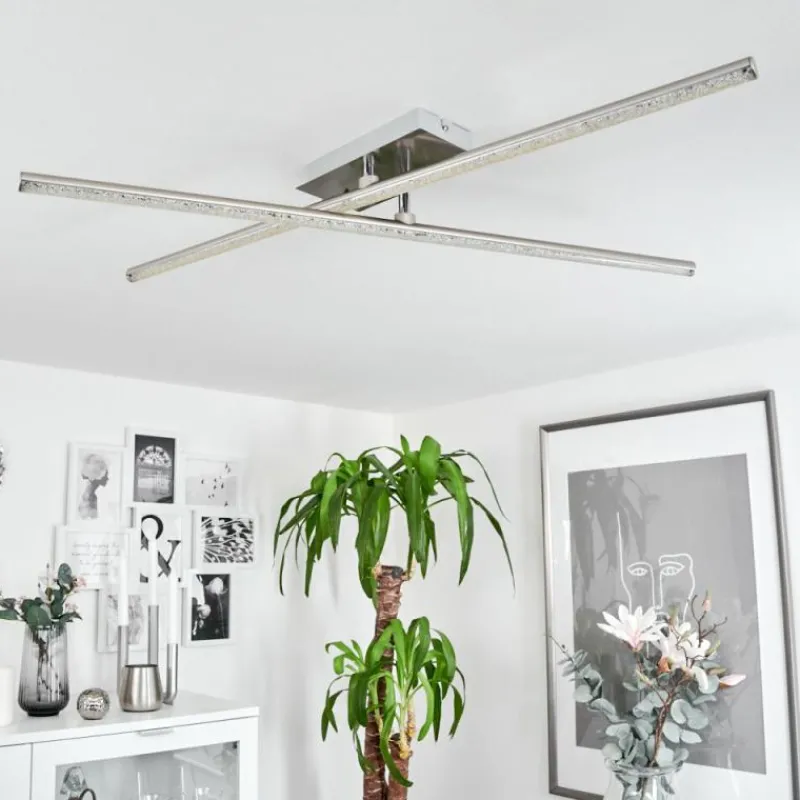 hofstein Plafonnier Noppa LED Chrome, Nickel mat, 2 lumières, Télécommandes, Changeur de couleurs