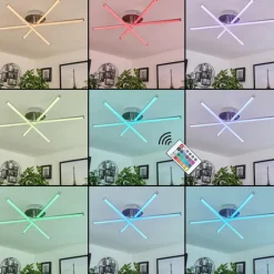 hofstein Plafonnier Noppa LED Chrome, Nickel mat, 3 lumières, Télécommandes, Changeur de couleurs