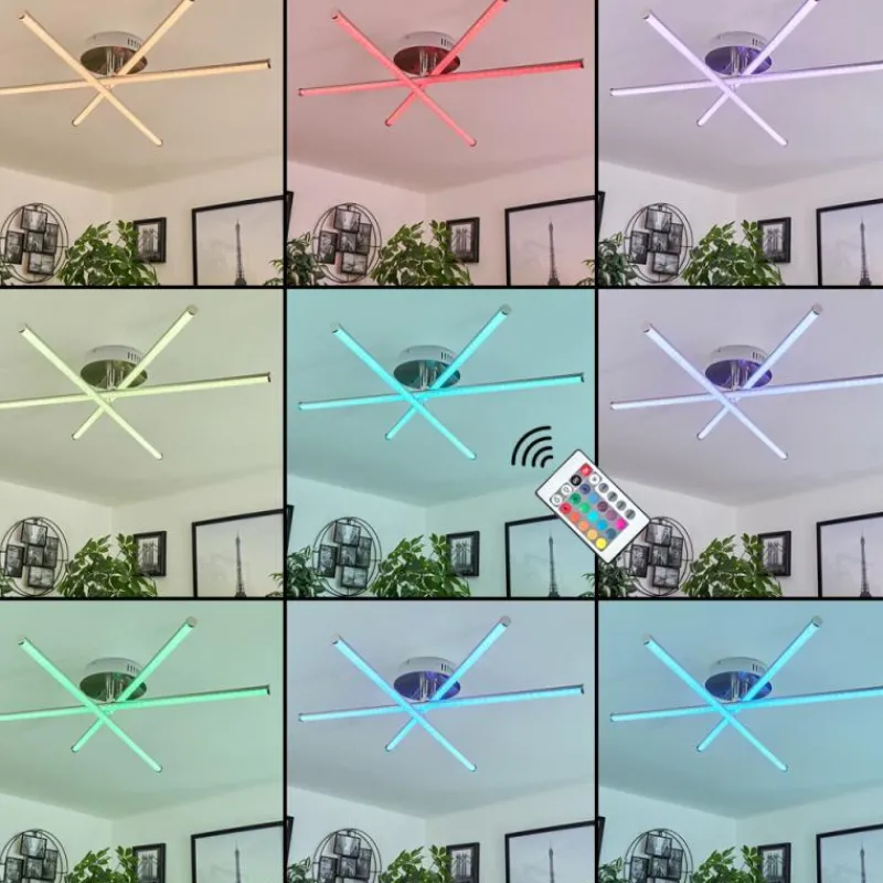 hofstein Plafonnier Noppa LED Chrome, Nickel mat, 3 lumières, Télécommandes, Changeur de couleurs