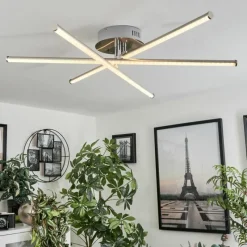 hofstein Plafonnier Noppa LED Chrome, Nickel mat, 3 lumières, Télécommandes, Changeur de couleurs