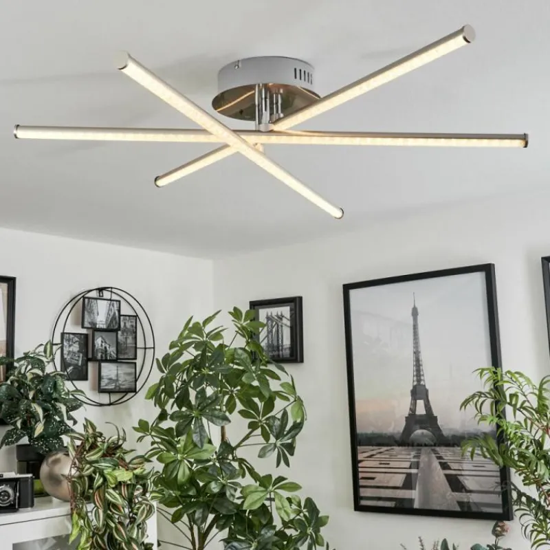 hofstein Plafonnier Noppa LED Chrome, Nickel mat, 3 lumières, Télécommandes, Changeur de couleurs