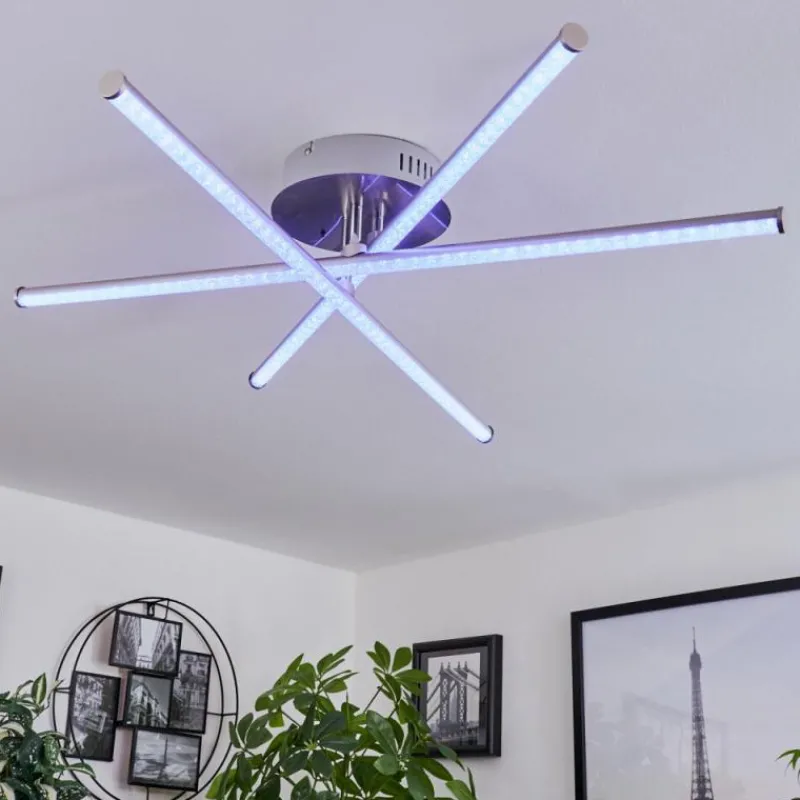 hofstein Plafonnier Noppa LED Chrome, Nickel mat, 3 lumières, Télécommandes, Changeur de couleurs