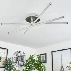 hofstein Plafonnier Noppa LED Chrome, Nickel mat, 3 lumières, Télécommandes, Changeur de couleurs