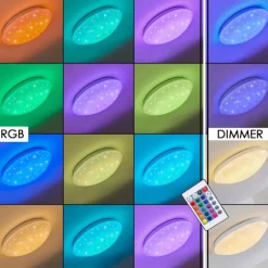 hofstein Plafonnier Norton Star LED Blanc, 1 lumière, Télécommandes, Changeur de couleurs