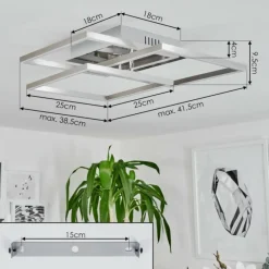 hofstein Plafonnier Oberegg LED Chrome, Nickel mat, 1 lumière, Télécommandes