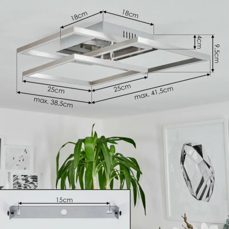 hofstein Plafonnier Oberegg LED Chrome, Nickel mat, 1 lumière, Télécommandes