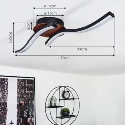 hofstein Plafonnier Odda LED Couleur bois, Noir, 2 lumières