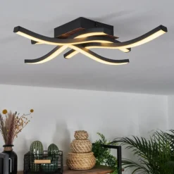 hofstein Plafonnier Odda LED Couleur bois, Noir, 4 lumières