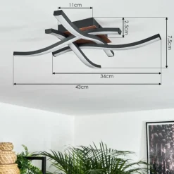 hofstein Plafonnier Odda LED Couleur bois, Noir, 4 lumières