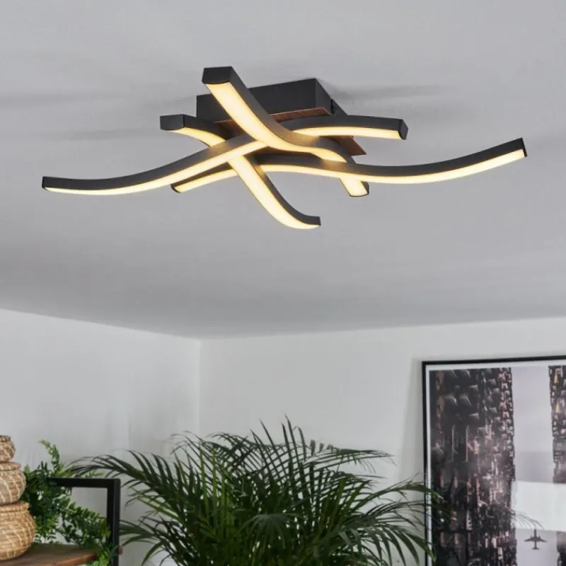 hofstein Plafonnier Odda LED Couleur bois, Noir, 4 lumières