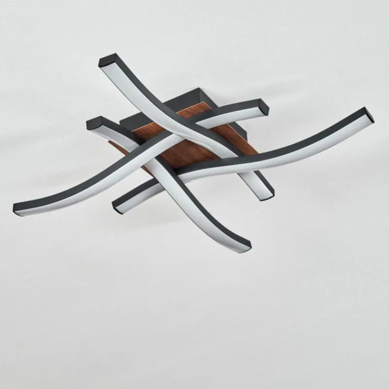 hofstein Plafonnier Odda LED Couleur bois, Noir, 4 lumières